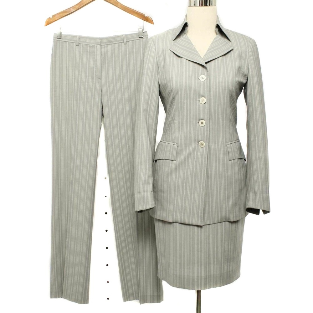 ZANELLA Slate Gray Striped 3 Piece Blazer, Pants & Suit Career Power Suit